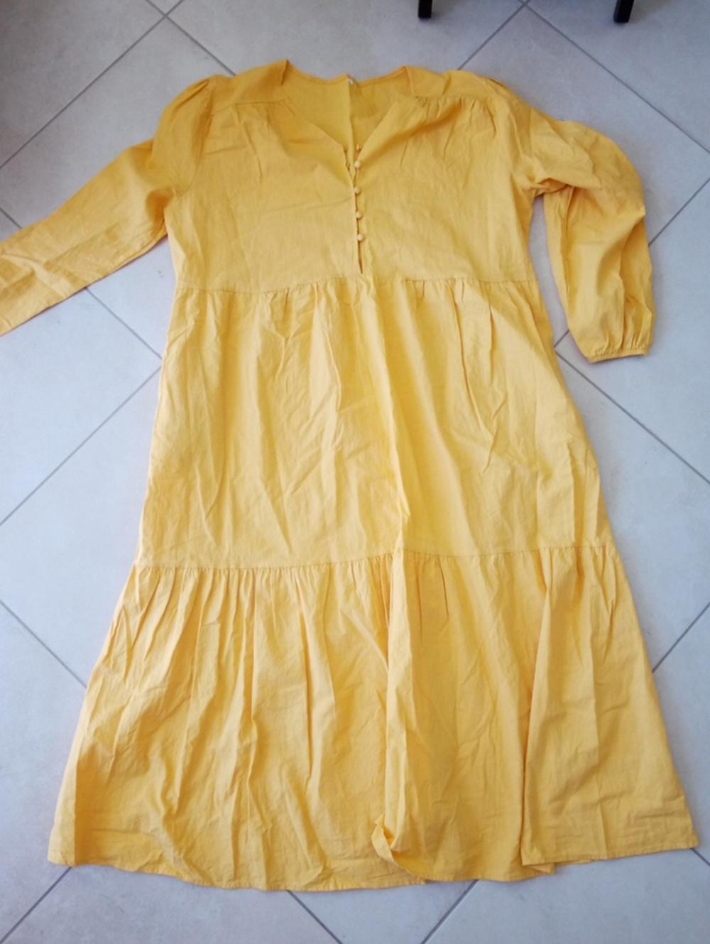 Women's Mustard Yellow Tiered Maxi Dress with V-Neck - Picture 9 of 12